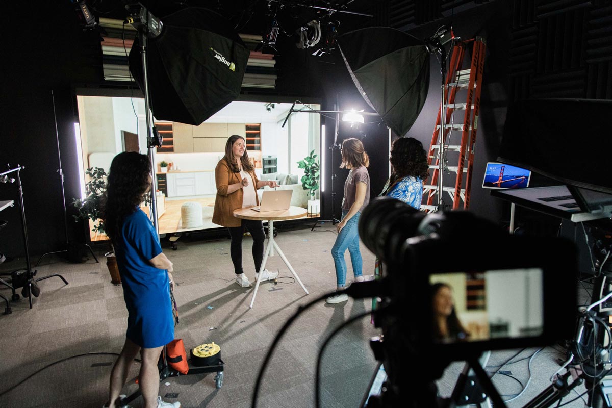 People in the studio fliming for the AI course.